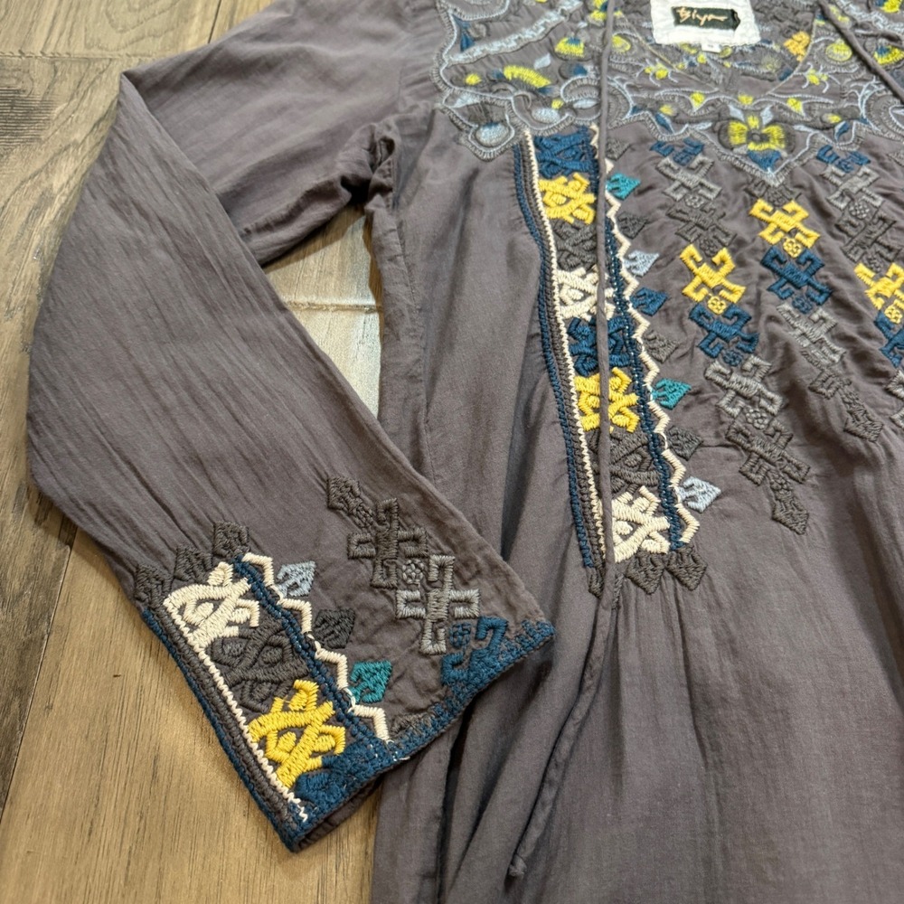 Johnny Was BIYA Embroidered Tunic Top Gray Long Sleeve Boho Women's Size S - Picture 4 of 12